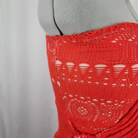 Free People Red Crochet Strapless Dress With Tie Detail Size L - Picture 7 of 16